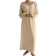 thumbnail image 3 of BiZtdJrK Plus Size Hooded Maxi Dress for Women Drawstring V Neck Long Sleeve Hoodie Sweatshirts Loose Causal Sweatshirt Dresses Khaki L, 3 of 10