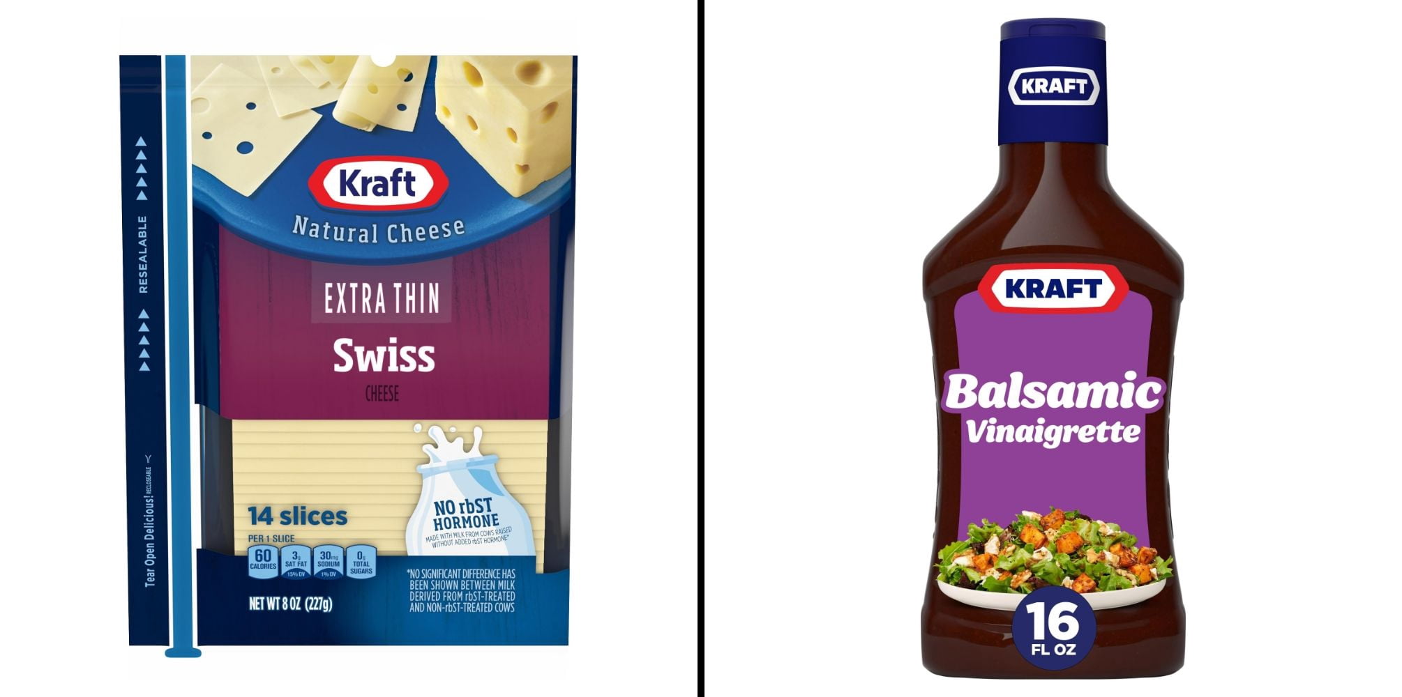 Kraft Extra Thin Natural Swiss Cheese Slices 14 ct & Kraft Balsamic Vinaigrette Salad Dressing 16 oz