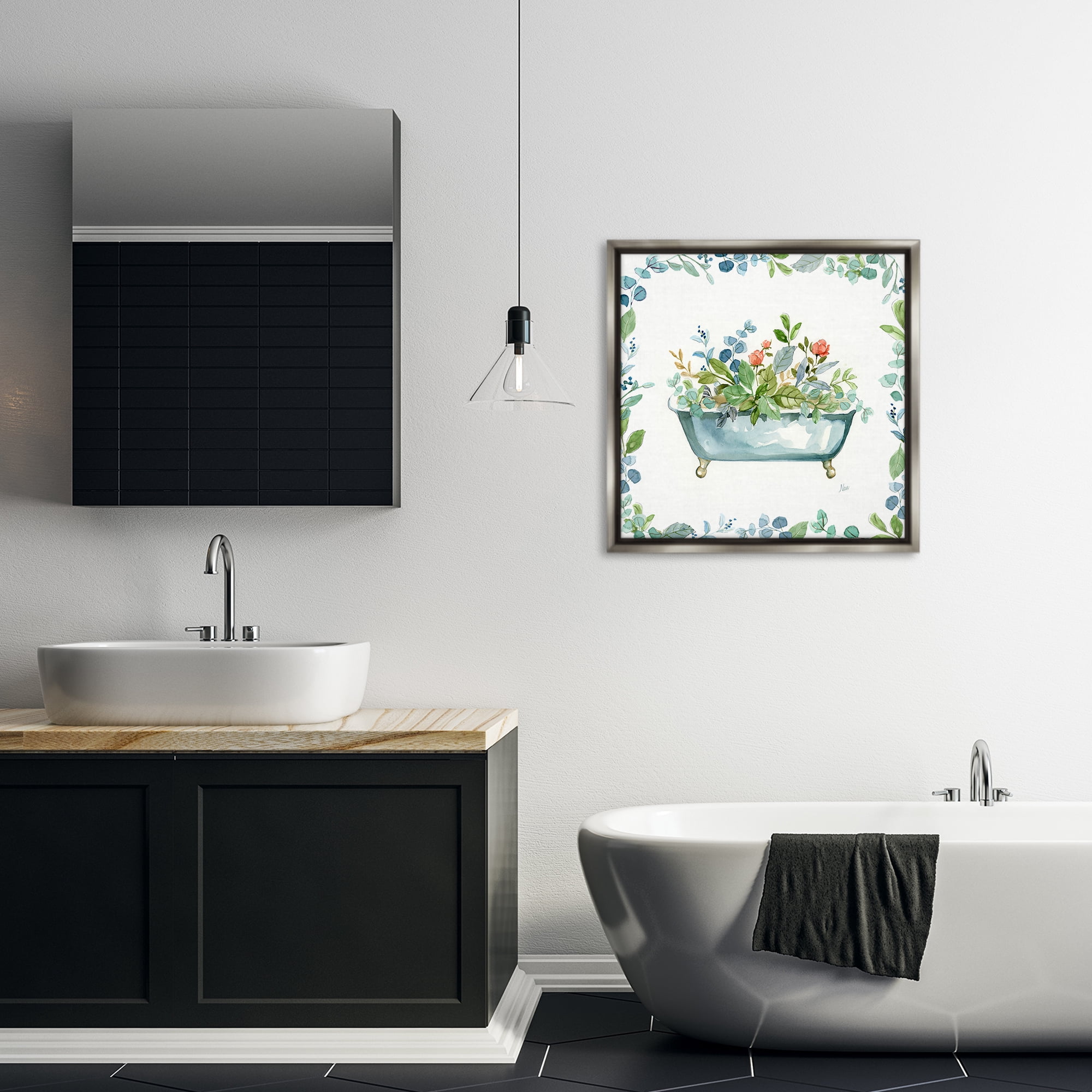 Stupell Industries Plant Filled Tub Typography Painting Gray Floater Framed Canvas Art Print Wall Art, 25 x 25