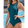 thumbnail image 4 of Asoul One Piece Ribbed Swimsuits for Womens High Neck Swimwears Color Blocked Zipper Bath Suits, 4 of 8