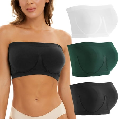 

wofedyo tube tops for women 3 Pieces Sports Bras For Women Plus Size Strapless Bra Bandeau Non Padded Top Stretchy Yoga Fitness Bra bras for women