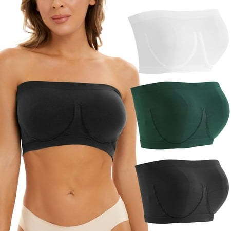 

JDEFEG Organizer Case 3 Pieces Sports Bras for Women Plus Size Strapless Bra Bandeau Padded Top Stretchy Yoga Fitness Bra Choker Tube Top Spandex Multicolour Xl