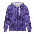 thumbnail image 4 of SCRAWLGOD Violet Tie-Dye Women's Full Zip Up Hoodies Casual Loose Fit Jacket Autumn Outfits Comfortable Elastic Sweatshirt with Relaxed Shoulder for Travel Party, 3XL, 4 of 7