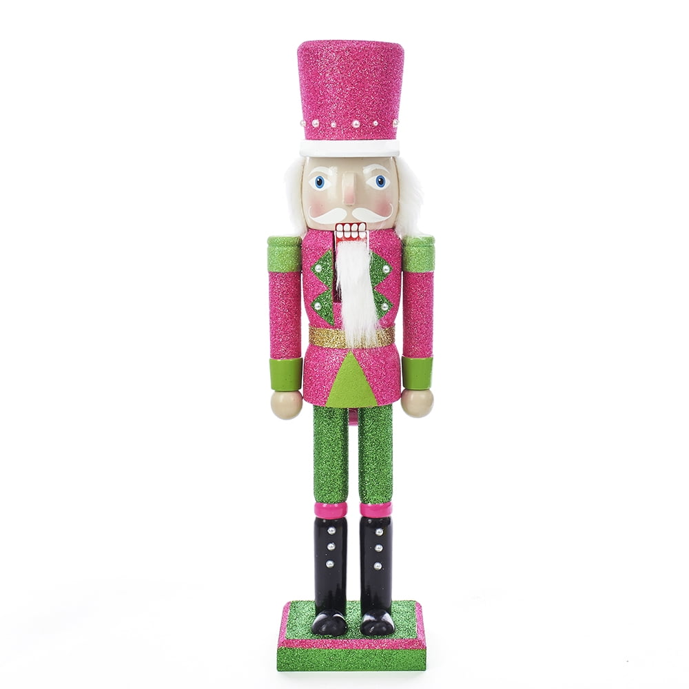 Pink and Green Wooden Christmas s Nutcracker with Pearls 15 Inch C4802