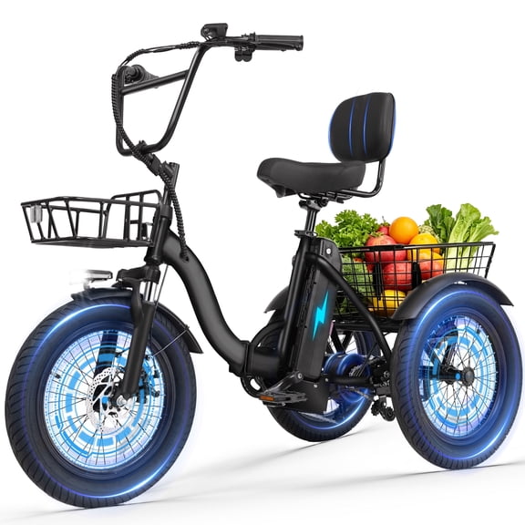 ESKUTE Adult E Trike Electric Tricycle – 750W Brushless Motor, 18 MPH, Fat Tires, Foldable Step-Thru 3-Wheel E-Bike, Up to 55 Miles, Black
