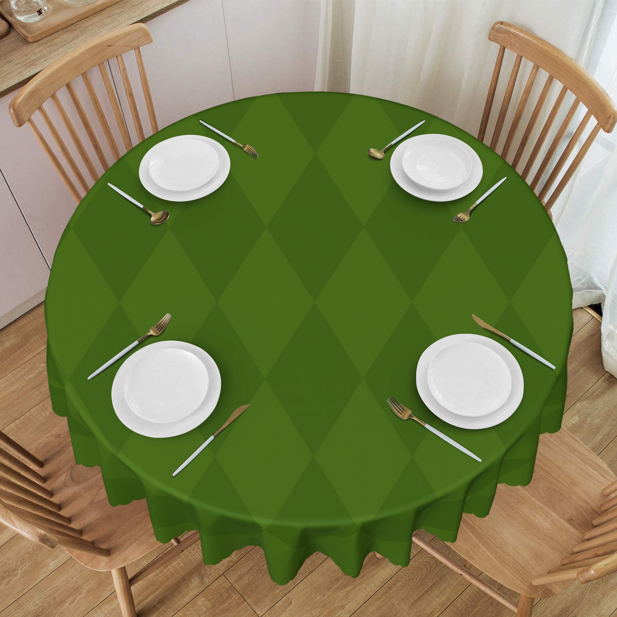 ZNDUO Green Abstract Block Pattern Round Tablecloth, Antifouling and