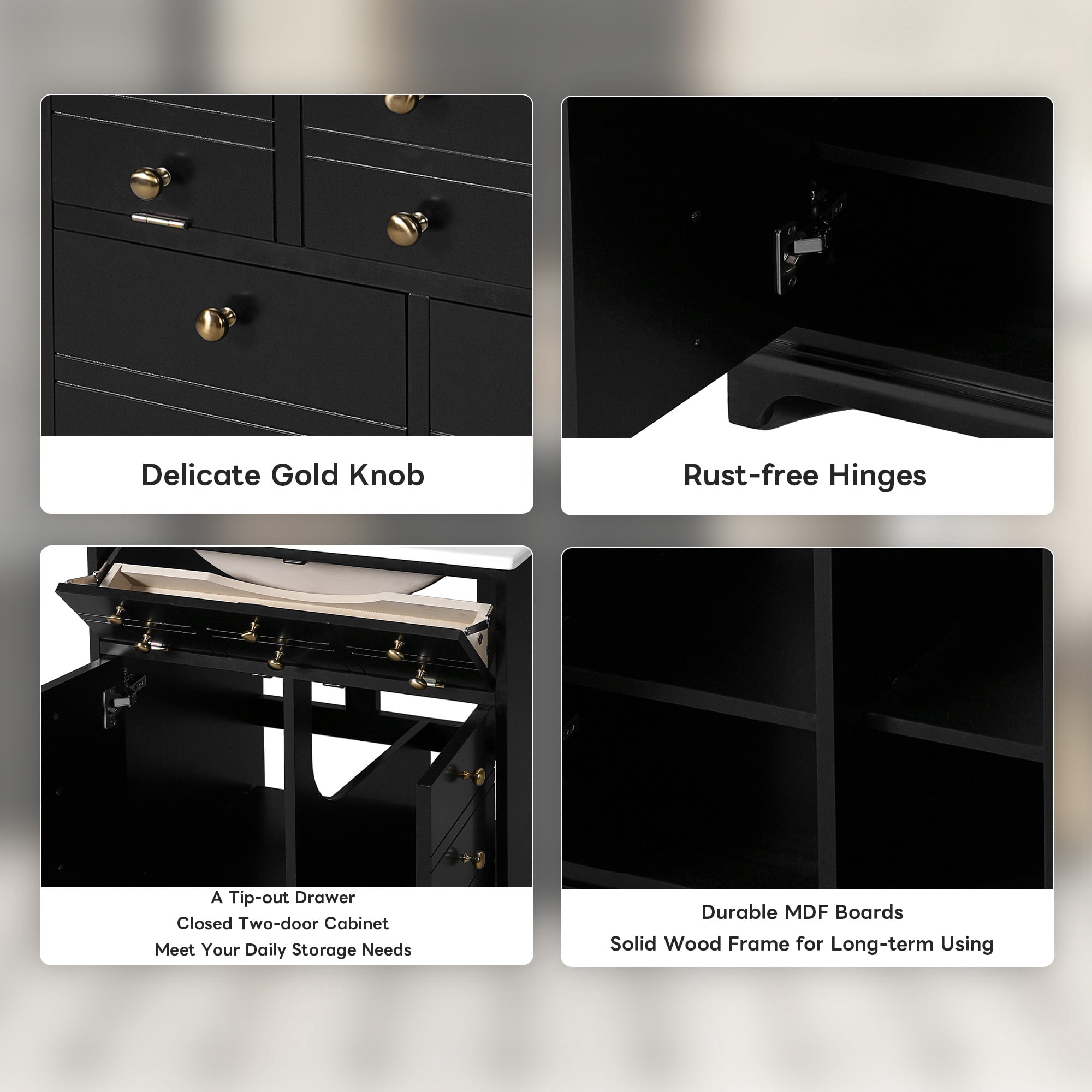 Euroco 24" Bathroom Vanity with a Drawer & Two Soft-Closing Doors, Painted Modern Bathroom Storage Cabinet with Ceramic Sink, Stylish Single Sink Cabinet for Small Spaces