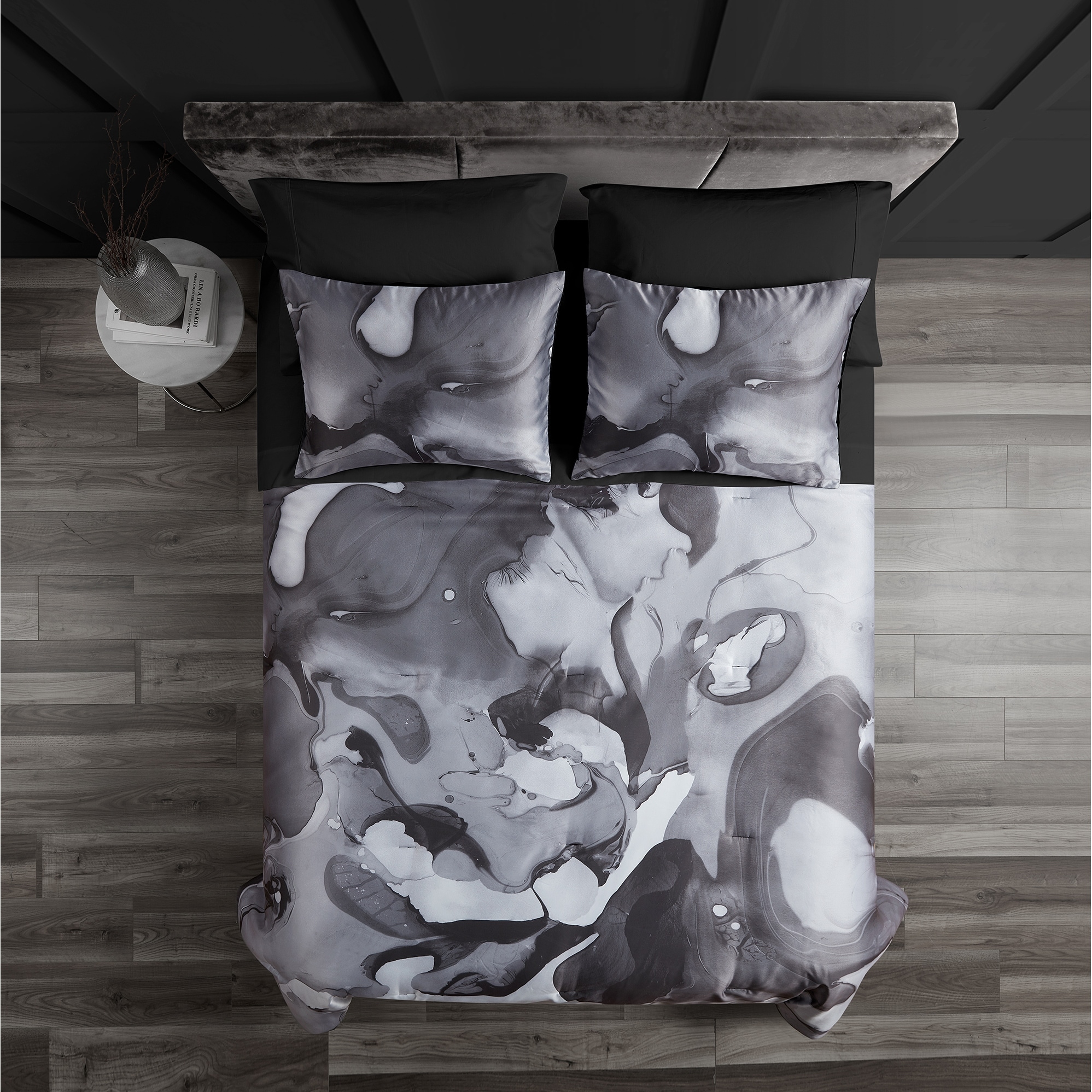 Beco Home Midnight Marble 7 Piece Black Marble Bed in a Bag 7 Piece - King