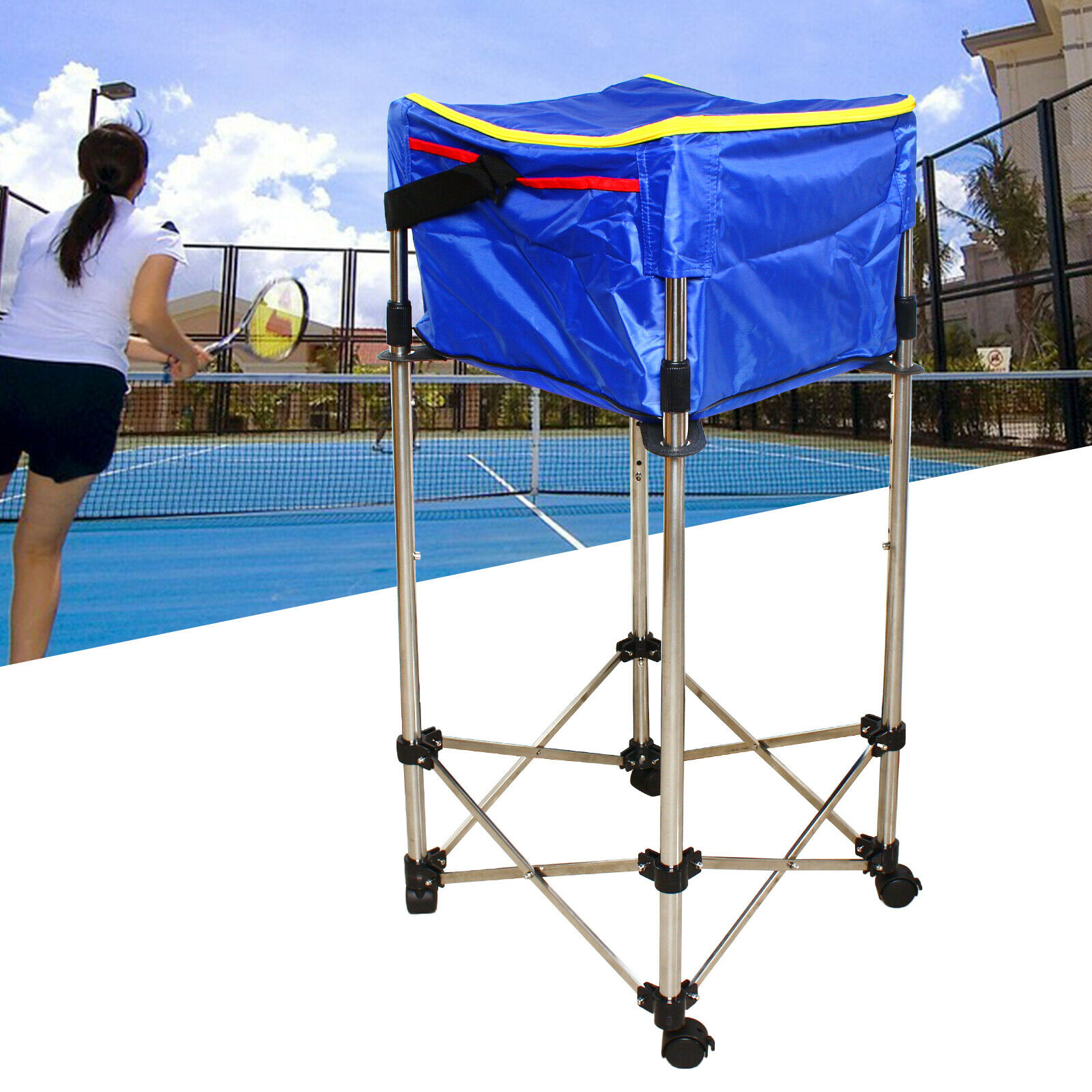 Buy OUKANING Removable Cart Tennis Ball Basket Pick Up Hopper Holds 160 Balls Compact Storage
