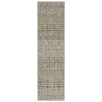 SAFAVIEH Courtyard Altan Geometric Indoor/Outdoor Runner Rug, Grey/Olive Green, 2'3" x 8'
