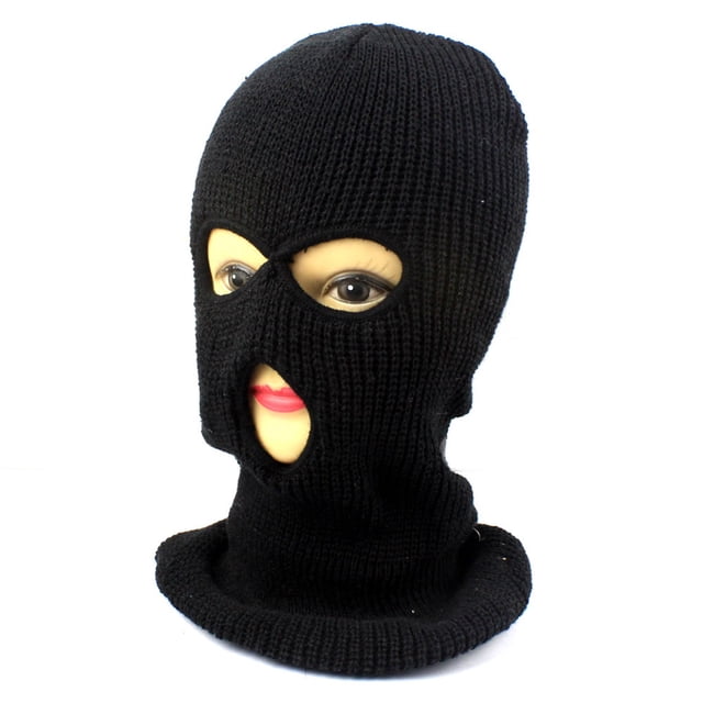 Funny Tricky Full Face Cover Hat Three Holes Front Mask Winter Riding Knit Warm Cap Stretchable Beanie