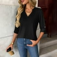 thumbnail image 2 of Ashirexll Womens Long Sleeve T Shirts Winter Tops for Women Solid Color V-Neck Button Down Blouse Casual Long Sleeve Top, 2 of 7