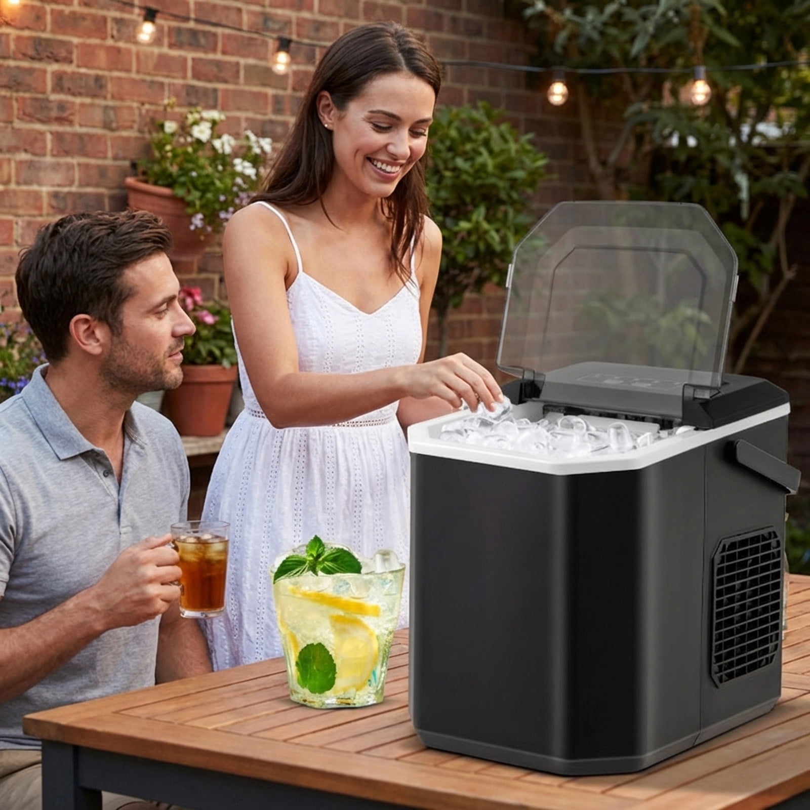 RUIE Countertop Ice Maker,Portable Ice Machine with 26.5 Lbs/Day Production and Self-Cleaning,2 Ice Sizes,One-Button Start,Bullet Ice Maker for Home Kitchen Office Party