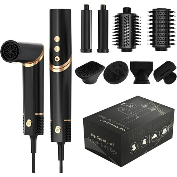 8 in 1 Hair Dryer Brush & Blow Dryer Hot Hair Styler with 110,000 RPM High-Speed Negative Ion, Automatic Curling Iron, Thermal Hair Brush for Fast Drying Straightening Curling Voluming