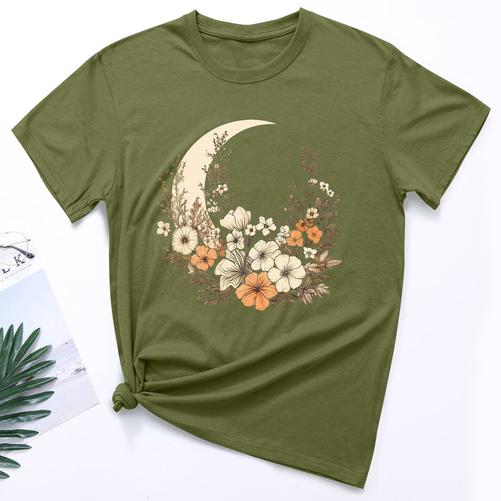 Pntutb T-Shirt à Col Rond Imprimé à Manches Courtes pour Femmes, Mode, Décontracté, Coupe Ample, Hauts