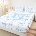 thumbnail image 4 of Manfei Cute Blue Letter M Monogrammed Full Size Sheets 4-Piece for Kids Girls,Polka Dots Ribbon Bowtie Bed Sheets for Teens,Lightweight Room Decor, 4 of 5