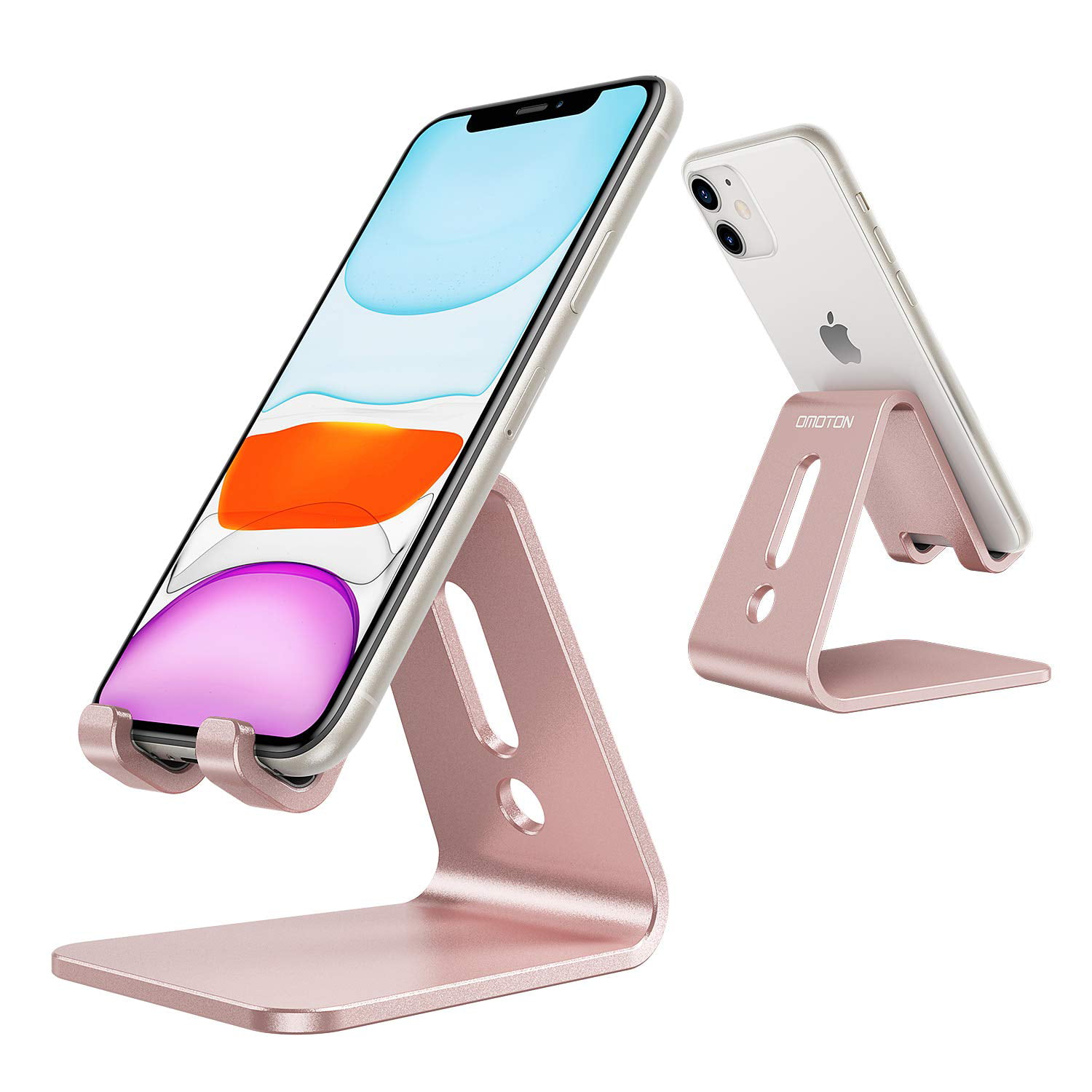 OMOTON 2 Pack Cell Phone Stand Desktop Cellphone Stand Tablet Rose Gold & Silver 