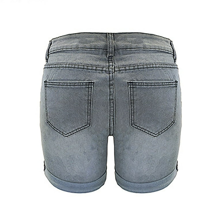 Lovskoo 2024 Women Mid Rise Ripped Stretchy Jeans Shorts Frayed