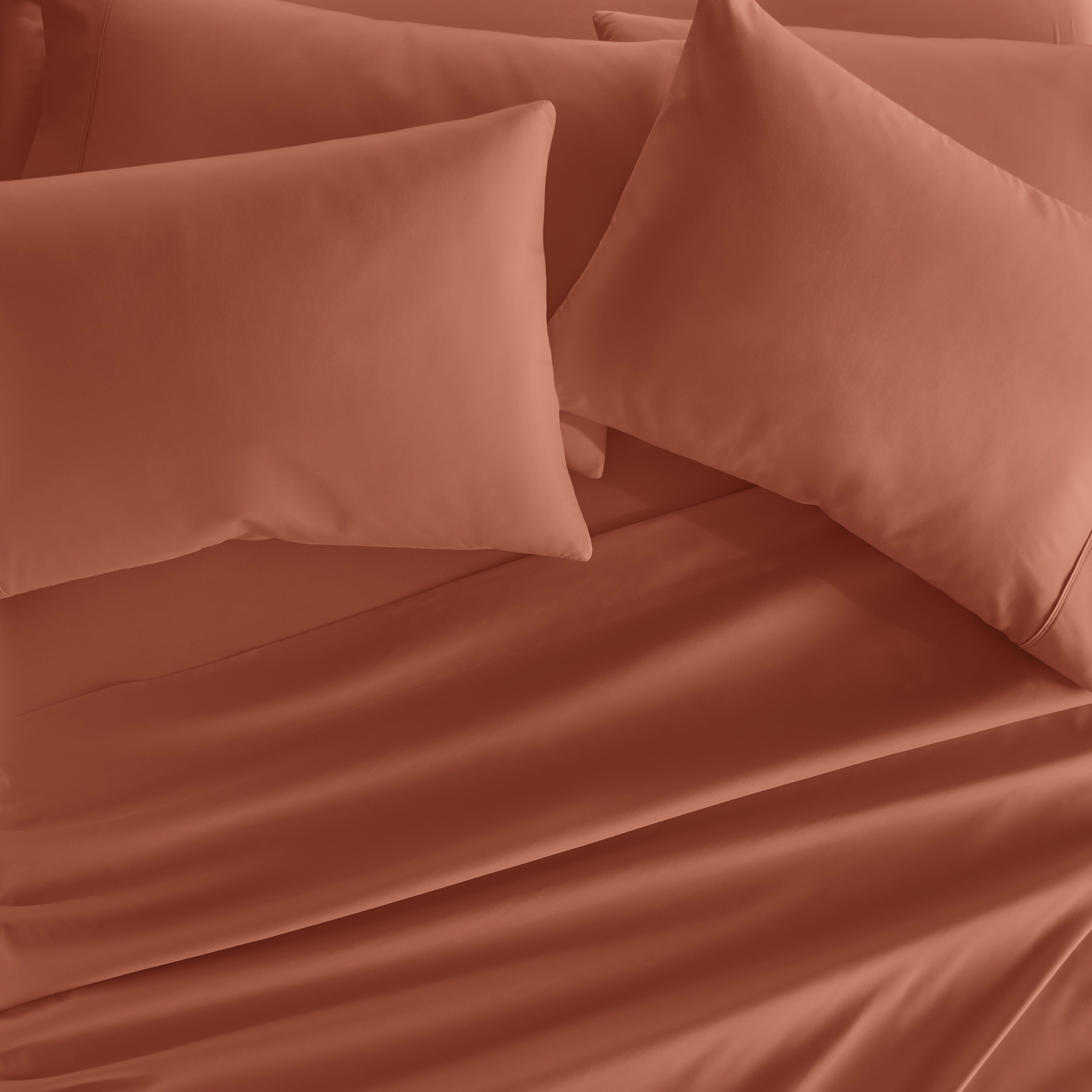 Twin, Clay Solid Microfiber 6 Piece Bed Sheet Set, by Noble Linens