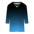 thumbnail image 5 of Gaecuw Womens Blouses 3/4 Sleeve Loose Fit Summer Gradient Criss Cross T Shirts V-Neck Comfort Tees Pullover Shirts Three Quarter Tops Trendy Blouse Dressy Plus Size Blue 2XL, 5 of 5