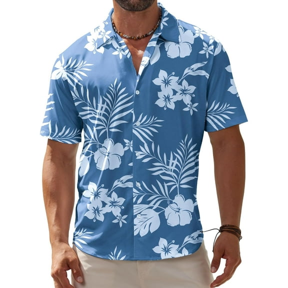 Men's Hawaiian Wrinkle Free Short Sleeve Button Down Tropical Floral Beach Vacation Shirt