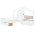 thumbnail image 3 of Twin Size Platform Bed with Upholstered Sofa, Solid Wood Daybed with Charging Station, Wireless Charging, Shelves and Two Drawers for Teen Boys Girls, Wood Slat Support, 3 of 10