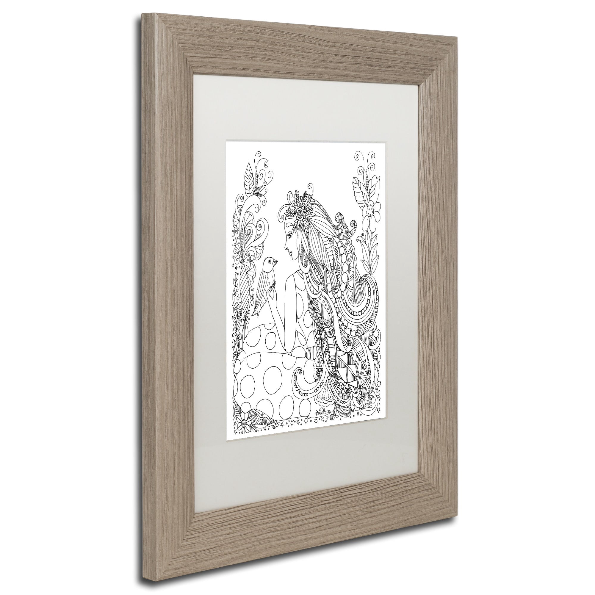 Trademark Fine Art "Flower Girls 29" Canvas Art by KCDoodleArt White Matte, Birch Frame