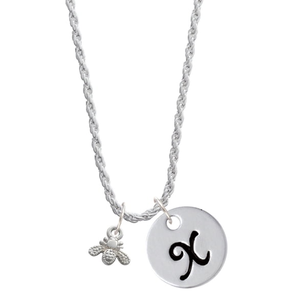Delight Jewelry Silvertone Mini Bee Silvertone Script Initial Disc - X - Charm Necklace, 20"+3"