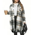 thumbnail image 2 of Dezsed Women's Flannel Plaid Shacket Fall Oversized Long Button Down Shirt Jacket Shackets Fall Winter Outfits Gray XL, 2 of 3