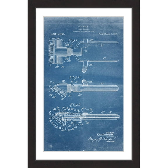 "Hair Clipper 1919 Blueprint" Framed Painting Print