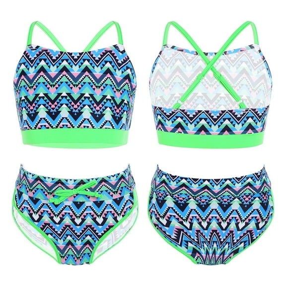 DPOIS Kids Girls 2 Piece Bohemian Tankini Set Criss Cross Bikini Swimsuit Bathing Suit