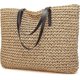 thumbnail image 3 of Straw Bag For Women, Summer Beach Bags Solid Color Womens Straw Purse Big Tote With Pom Poms, 3 of 4