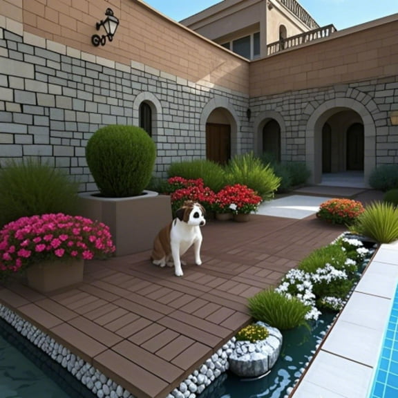 BOFANG H-Style Interlocking Deck Tiles 44-Pack, 12x12 Inch Brown Outdoor Patio Flooring