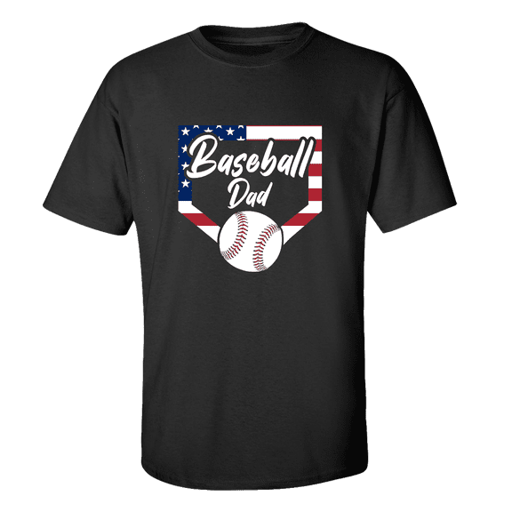 Baseball Dad Tee Patriotic American Flag Home Run Sports Unisex Adult Short Sleeve T-shirt-Black-small