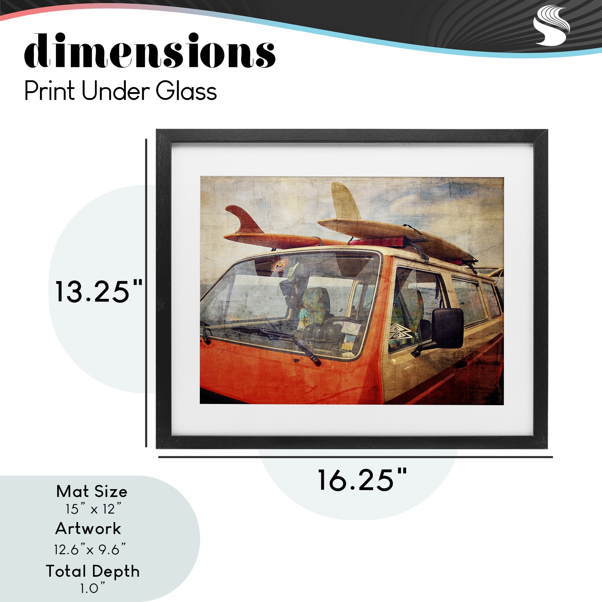 Stupell Industries Surf Bus Vintage Distressed Black Framed Print Under Glass, design by Grotto Studios
