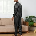thumbnail image 4 of Silk Pajama Sets for Men with Pockets Two Piece Soft Satin Loungewear Outfits Mens Casual Solid Long Sleeve Shirts and Pants Sleepwear Set, 4 of 5