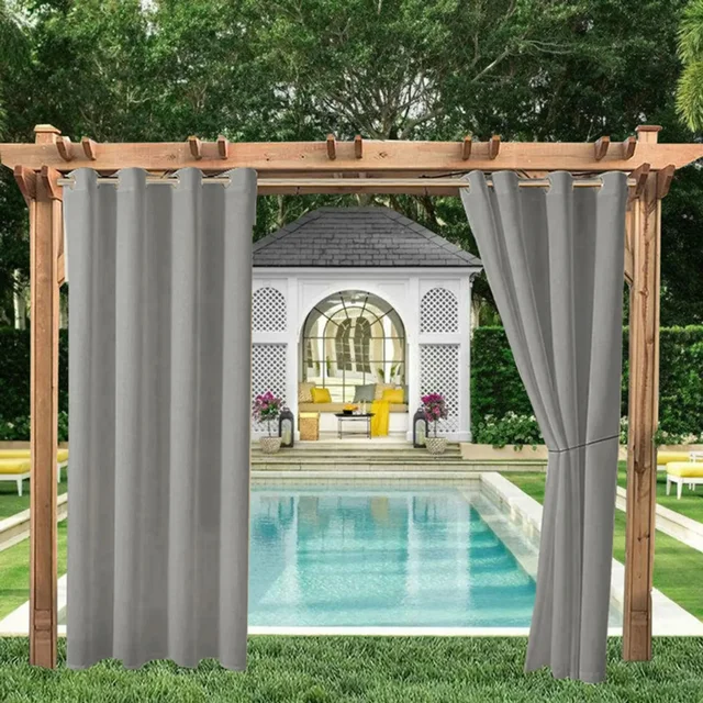 Cortina exterior impermeable 2 piezas con ojales resistente a la intemperie gris oscuro 132*213cm