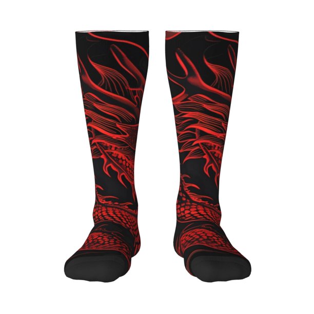Balery Red Dragon On Black Calcetines novedosos Calcetines deportivos Calcetines hasta la rodilla Calcetines de algodón Calcetines originales y geniales