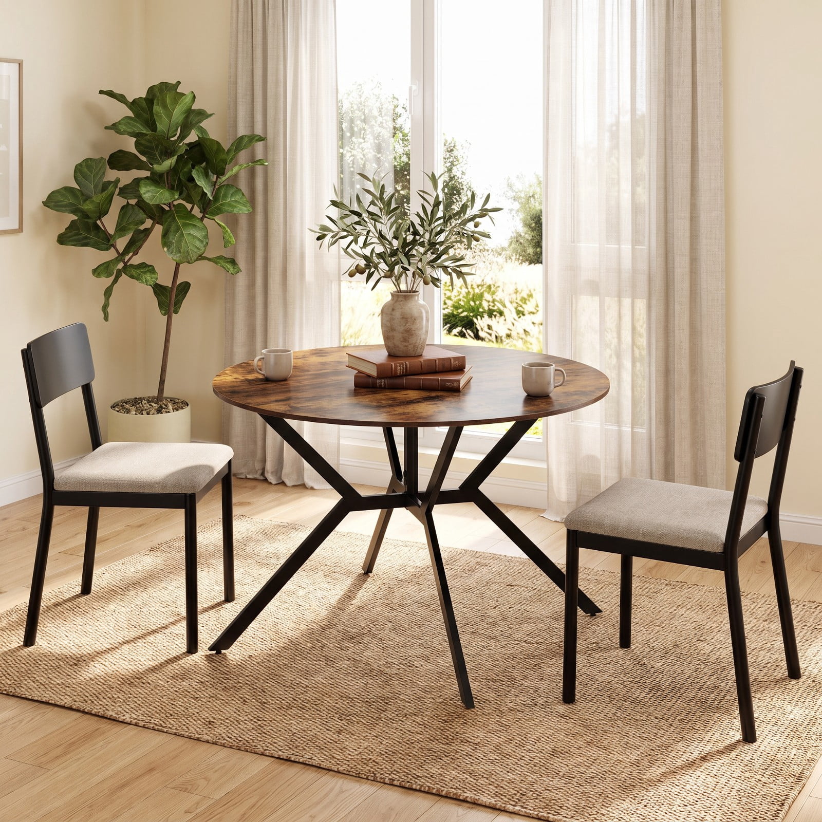 Furnibear Folding Dining Table 47 Inch Extendable Round Kitchen Table with Drop Leaves for Kitchen Dining Room Breakfast Nook Small, Rustic Brown