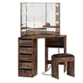 thumbnail image 2 of GAOMON Vanity Desk & Power Outl, Makeup Vanity with Mirror and 12 LED Lights, Makeup Table with 6 Drawers, Vanity Table with Chair, Vanity Set 3 Lighting Modes Brightness Adjustable, 2 of 4