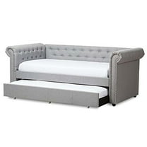 Baxton Studio Mabelle Contemporary Kids Nailhead Trim Twin Size Daybed with Trundle, Gray