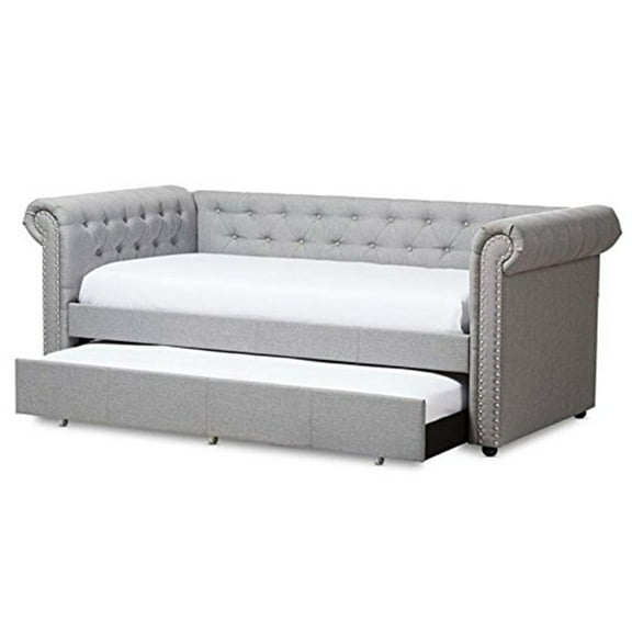Baxton Studio Mabelle Contemporary Kids Nailhead Trim Twin Size Daybed with Trundle, Gray