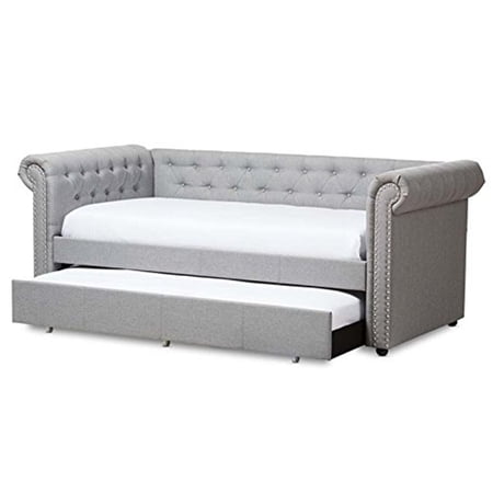 Baxton Studio Mabelle Contemporary Kids Nailhead Trim Twin Size Daybed with Trundle Gray