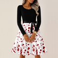 thumbnail image 5 of Women's Halloween Dress Ghost Witch Hat Crew Neck Cocktail 1950s Classic Dress Long Sleeve Hepburn Vintage Cute Dresses with Belt M, 5 of 7