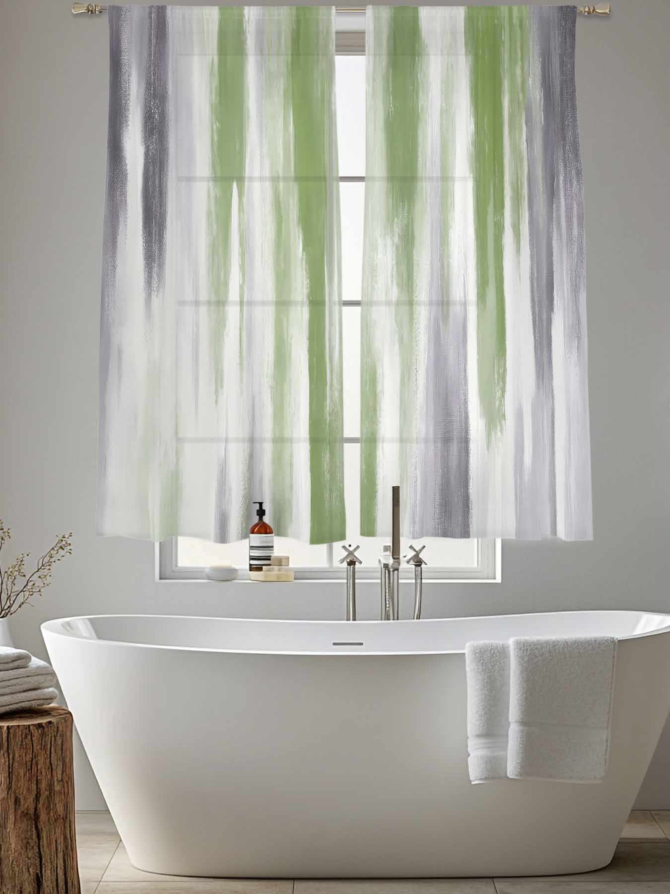 Abstract Grey Sheer Curtains for Living Room Bedroom, Green Mottled Gradient Texture Farmhouse Light Filtering Sheer Curtains, Rod Pocket Voile Window Drapes, 2 Panels Set 52"x 63"