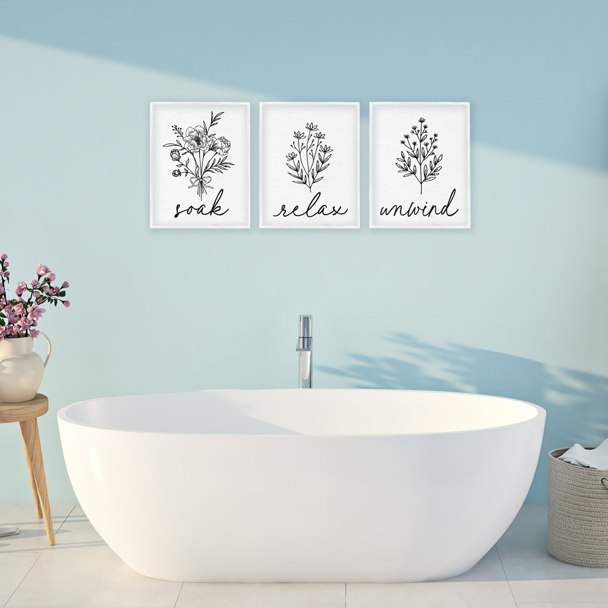 Bathroom Herbs for Relaxation 3 Piece White Framed Giclee Art Set, design by Lettered and Lined