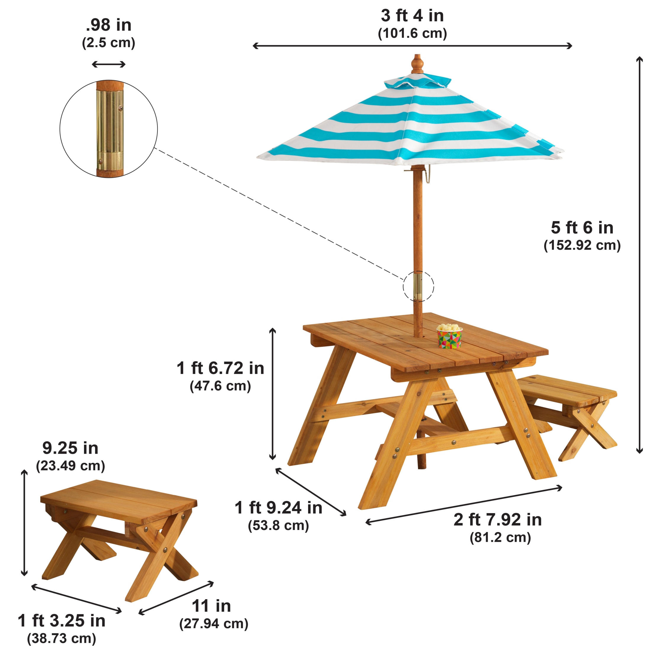 KidKraft Outdoor Wooden Table & Bench Set, Striped Umbrella, Turquoise and White - image 3 of 3