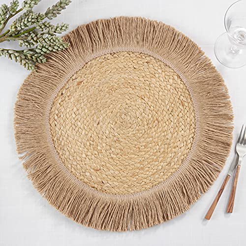 Fennco Jute Fringe Woven Placemats 13" Round, Set of 4 - Natural Braided Table Mats for Home, Dining Room, Banquets, Family Gathering and Special Occasion Walmart.com