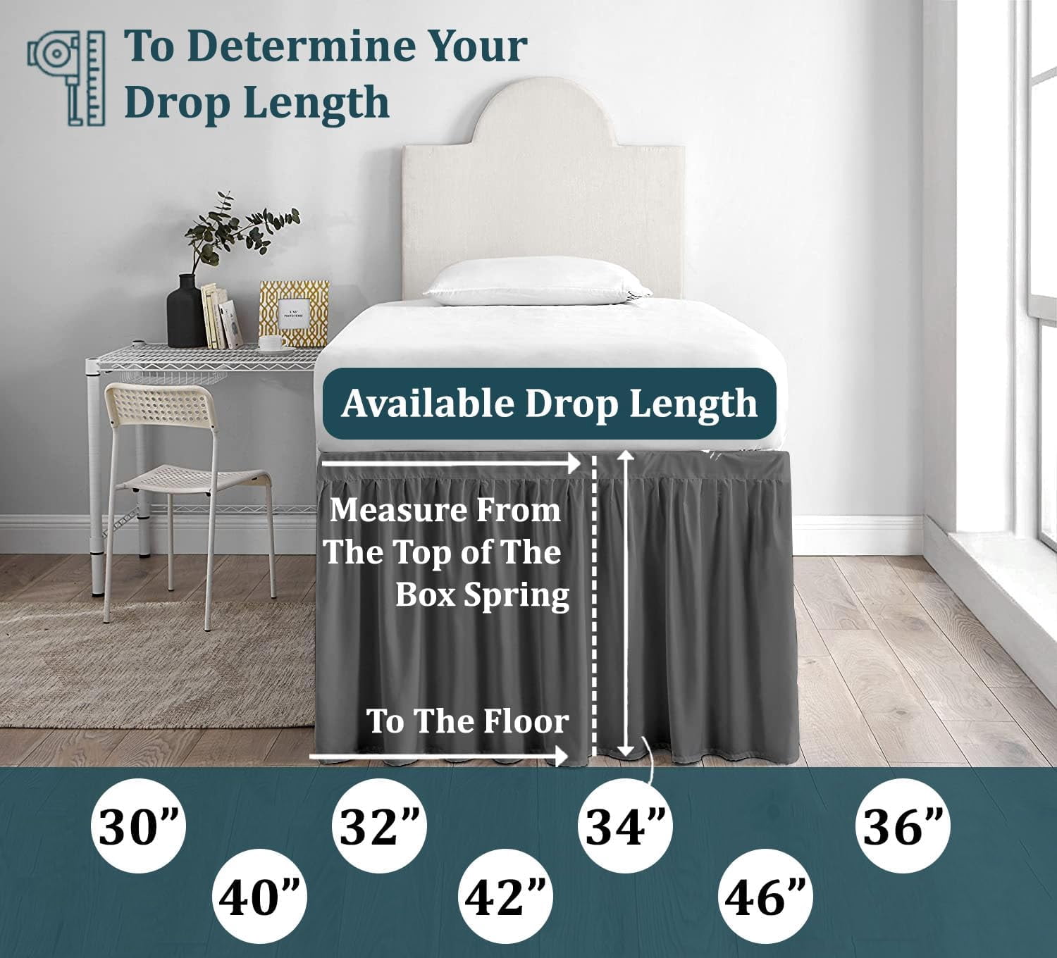 Dorm Room Bed Skirt - College Dorm Bed Skirt - Twin XL, Extra Long - 40 Inch Drop - 100% Microfiber - White