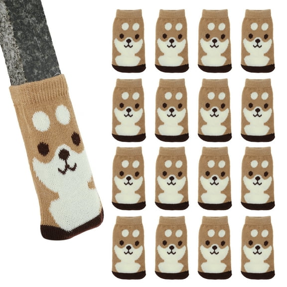 Unique Bargains 16 Pcs Chair Leg Covers Puppy Pattern Chair Leg Covers for Hardwood Floors Khaki
